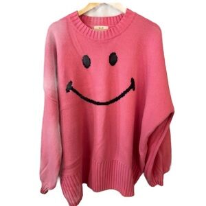 Smiley Face Pink Dopamine Oversized Sweater